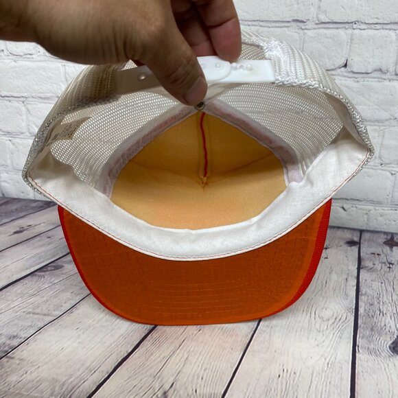 Vintage Trucker Hat Mesh Cap Snapback Orange White DI-CHEM Dresser Canada Patch - Picture 7 of 9